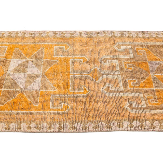 3 X 11 Handmade Vintage Turkish Wool Runner With Star Motifs and Earthy Tones For Sale In New York - Image 6 of 11