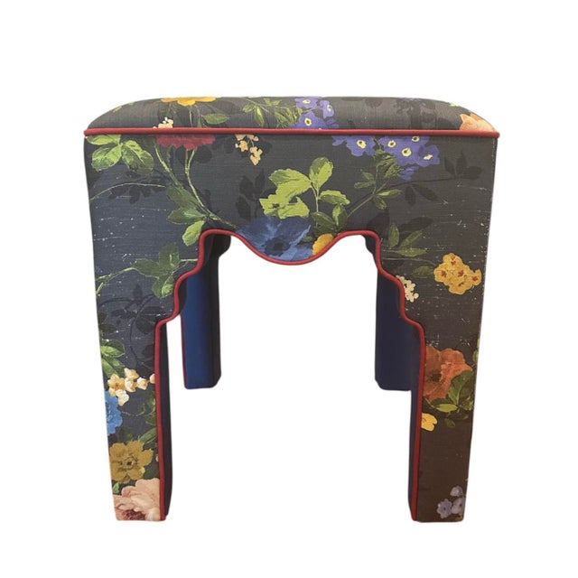 Mackenzie Childs Covent Garden Upholstered Ottoman / Parsons Stool / Vanity Chair For Sale In Dallas - Image 6 of 12