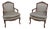 Pair Baker French Louis XV Style Bergere Armchairs For Sale