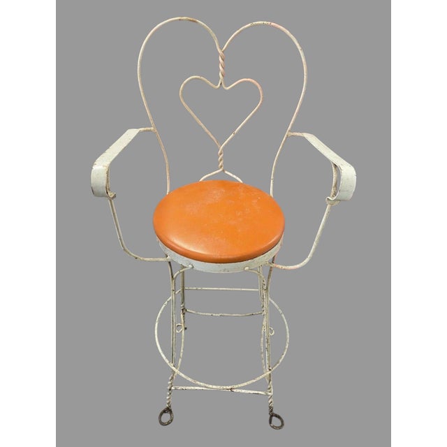 Art Deco Pair of Vintage Ice Cream Soda Bar Barstool Chairs With Heart Shaped Backs For Sale - Image 3 of 11