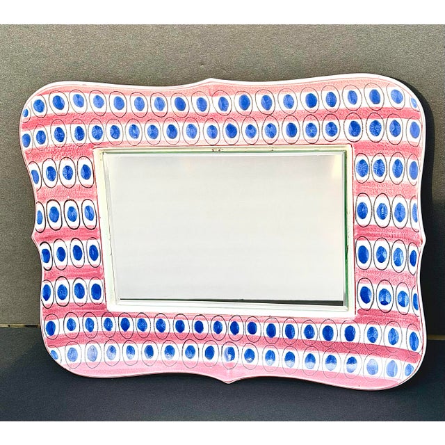 Gustavian (Swedish) Signed Stig Lindberg Faiance for Gustavsberg Sweden Hand Decorated Ceramic Framed Mirror C. 1940. For Sale - Image 3 of 9