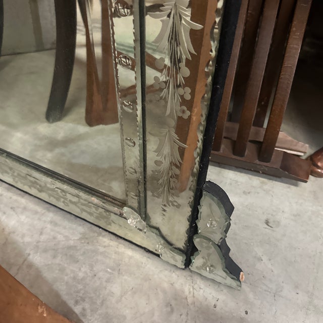 1970s Large Vintage Venetian Etched Wall Mirror For Sale - Image 5 of 7