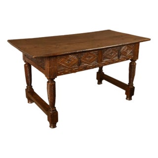 Antique 17th Century Baroque Carved Walnut Spanish Table Desk Navarre 1650 For Sale