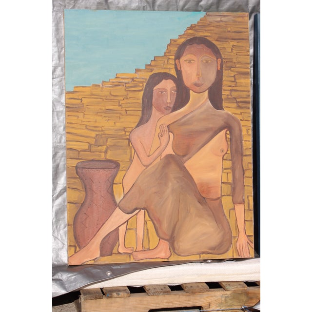 1960s Vintage Mid-Century Modern Two Women Oil Paintings - a Pair For Sale - Image 4 of 11