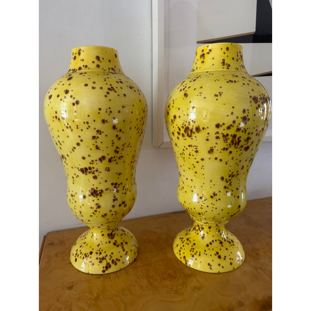 Pair of Yellow Mid-Century Urns For Sale - Image 4 of 6