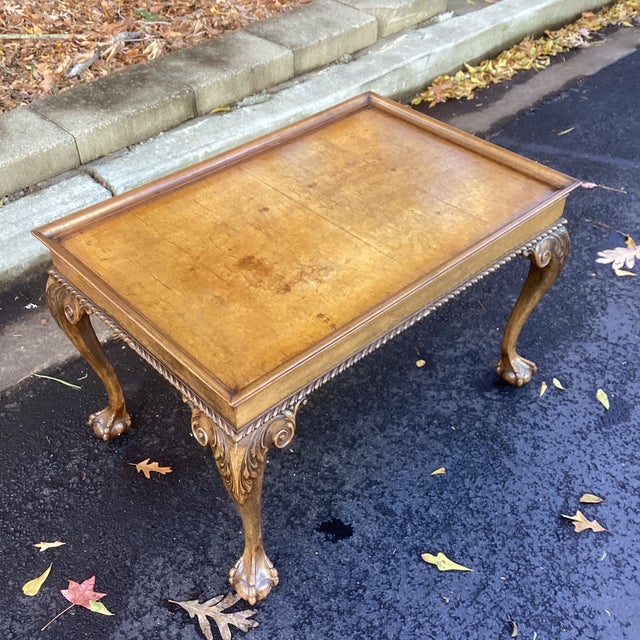 Mid 20th Century Vintage Carved Wood Coffee Table With Gallery Edge For Sale - Image 5 of 6