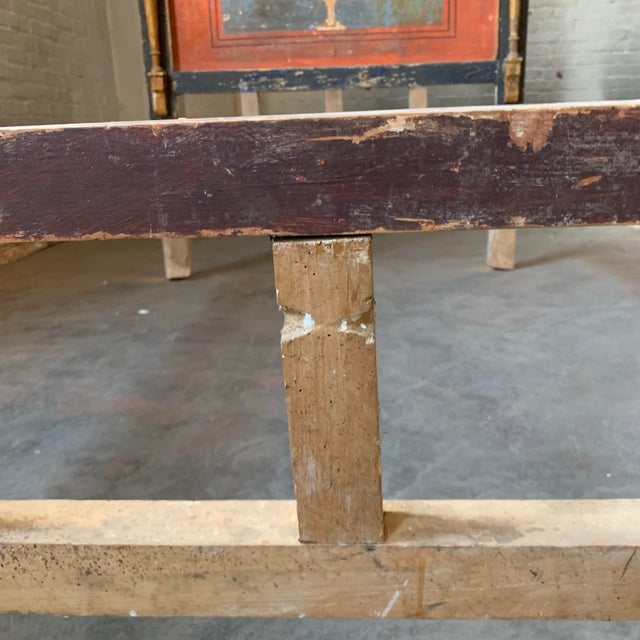 Antique Folk Art Primitive Hand Painted Carved Bed With Swan Carvings For Sale - Image 4 of 12