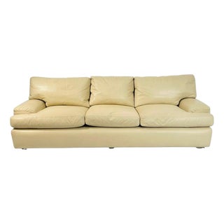 Vintage A. Rudin for Steve Chase Cream Leather Sofa For Sale