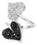 10K White Gold Pave Black Diamond Leaf Heart Ring For Sale