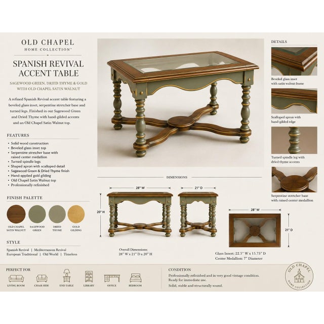 OLD CHAPEL HOME COLLECTION™ SPANISH REVIVAL ACCENT TABLE Old Chapel Sagewood™ Edition Dried Thyme, Satin Walnut & Gilded...