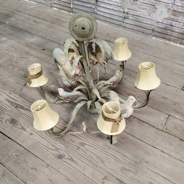 1970s Tole Rooster 6 Arm Chandelier For Sale In Baltimore - Image 6 of 7