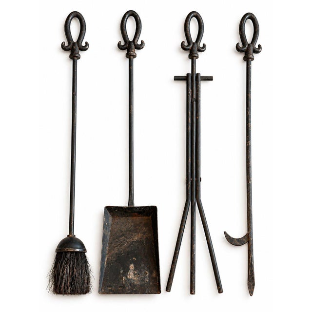 Traditional Rustic Farmhouse Fireplace Tool Set 4 Piece Black Hearth Stand For Sale - Image 3 of 7