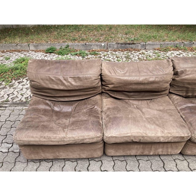 Vintage Brown Leather Sofa from Rolf Benz, 1970s, Set of 6 For Sale - Image 9 of 18