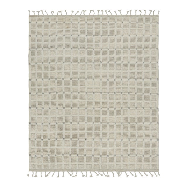 Rug & Kilim’s Modern Rug with White Cream Grid Geometric Patterns - 9x12 For Sale