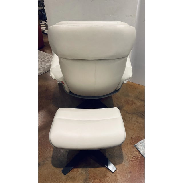 Mod Eames Style Italian White Leather Lounge Chair and Ottoman For Sale - Image 4 of 5