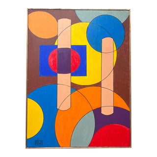 Geometric Abstract Painting Colorpop on Board For Sale