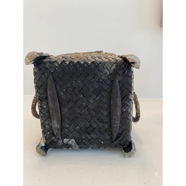 Mid 20th Century Vintage Woven Rattan Lidded Box For Sale - Image 5 of 7