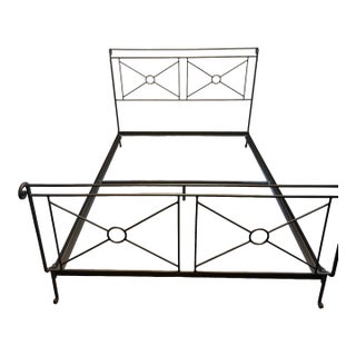 Late 20th Century Charles P. Rogers Campaign Collection Queen Iron Bed With Matching Glass-Top Nightstands For Sale
