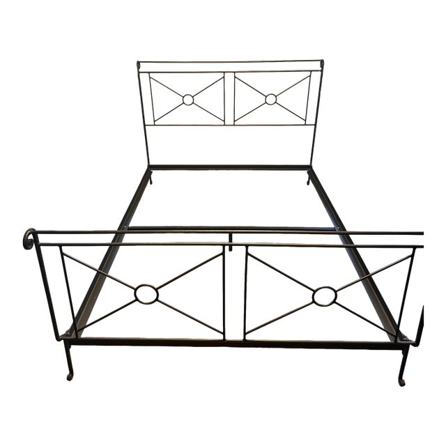 Late 20th Century Charles P. Rogers Campaign Collection Queen Iron Bed With Matching Glass-Top Nightstands For Sale