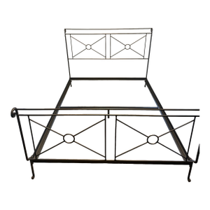 Late 20th Century Charles P. Rogers Campaign Collection Queen Iron Bed With Matching Glass-Top Nightstands