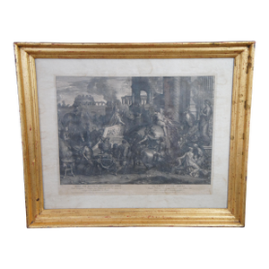 Early 20th Century Trevor James Co Framed Etching Alexander Entering Babylon After Charles Le Brun