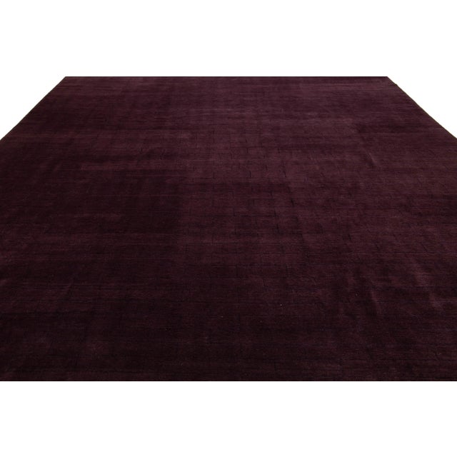 Purple Modern Rug Made From Wool and Silk Featuring a Tibetan Weave Design in Purple For Sale - Image 8 of 9