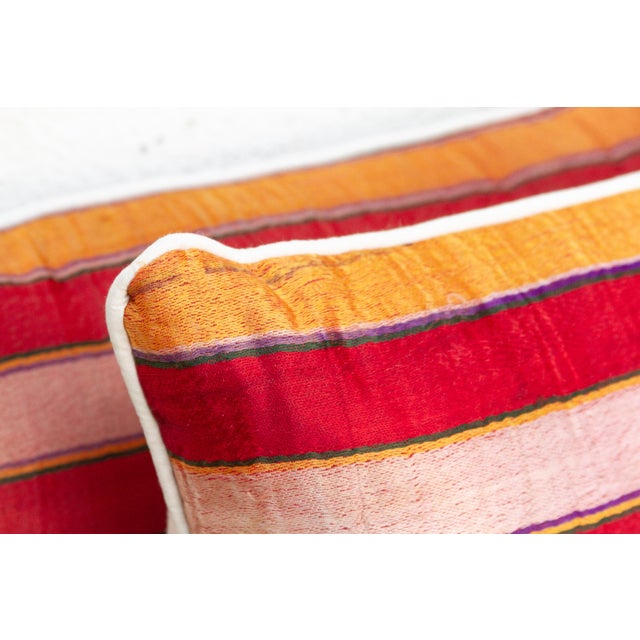 1960s Pair of Mandvi Mashru Lumbar Pillows For Sale - Image 5 of 9