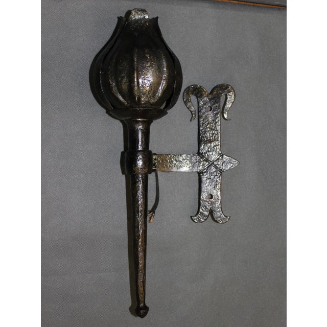 Gray Medieval Wrought Iron Wall Sconces by Reboulet, 1950s, Set of 2 For Sale - Image 8 of 13