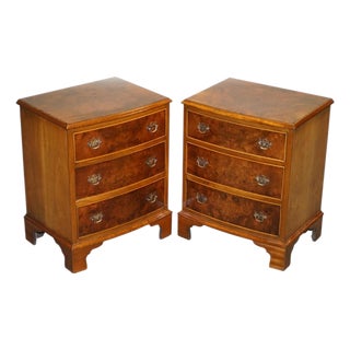 Burr Walnut Nightstands with Drawers, Set of 2 For Sale
