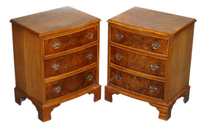 Burr Walnut Nightstands with Drawers, Set of 2
