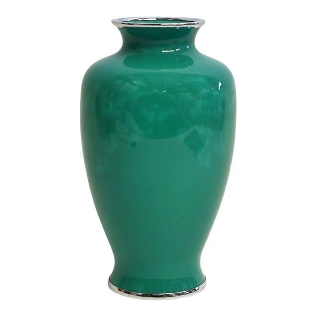 Signed Ando Jubei Green Baluster Cloisonne Vase 7.5" For Sale