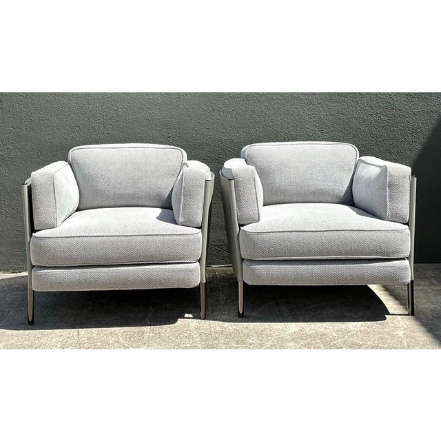 Minotti Vintage Italian Minotti Leather Frame “Shelley” Lounge Chairs - A Pair For Sale - Image 4 of 12