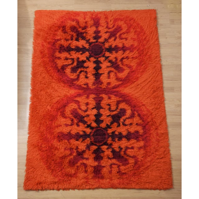 Mid-Century Modern Mid-Century Modern Axminster Orange Flokati Rug in Wool, United Kingdom, 1970s For Sale - Image 3 of 8