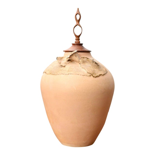 Vintage Organic Modern Studio Pottery Lidded Vessel For Sale