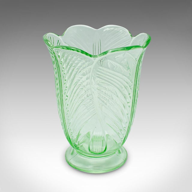 This is a vintage Art Deco vase. An English, tulip motif glass flower pot, dating to the early 20th century, circa 1930....