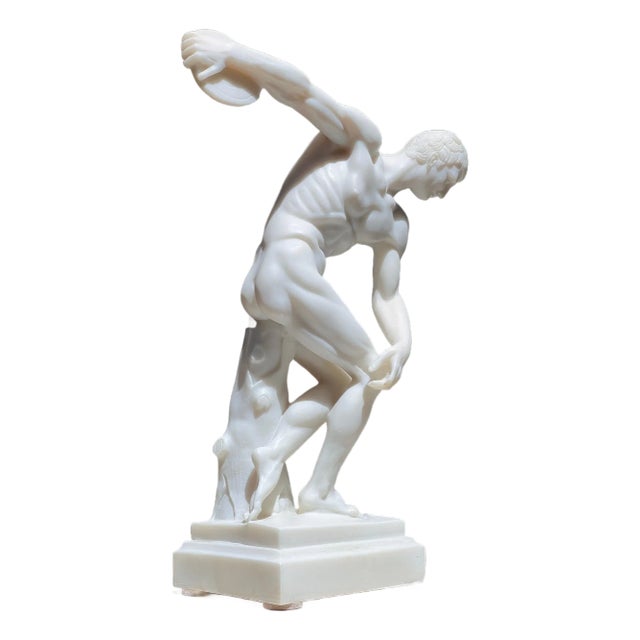 20th Century Neoclassical Sculpture Of An Olympian Disc-Thrower For Sale