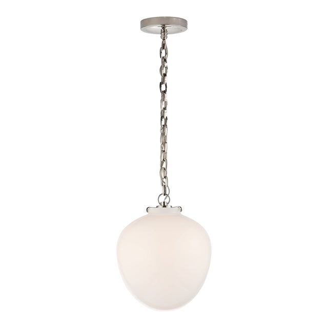 Thomas O'Brien for Visual Comfort Signature Katie Acorn Pendant in Polished Nickel with White Glass For Sale