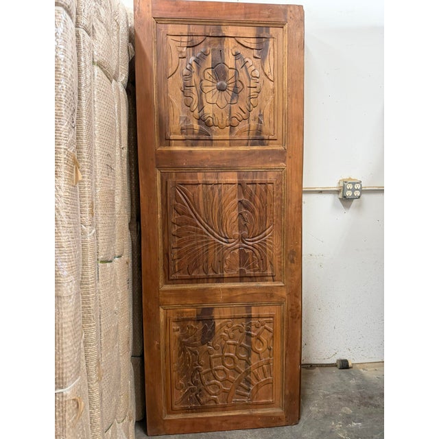 Brown Rustic Modern Floral Carved Wooden Entry Door Panels 80x30 For Sale - Image 8 of 10
