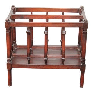 Mid 20th Century Antique Ornate English Mahogany Magazine Rack Canterbury For Sale