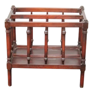 Mid 20th Century Antique Ornate English Mahogany Magazine Rack Canterbury