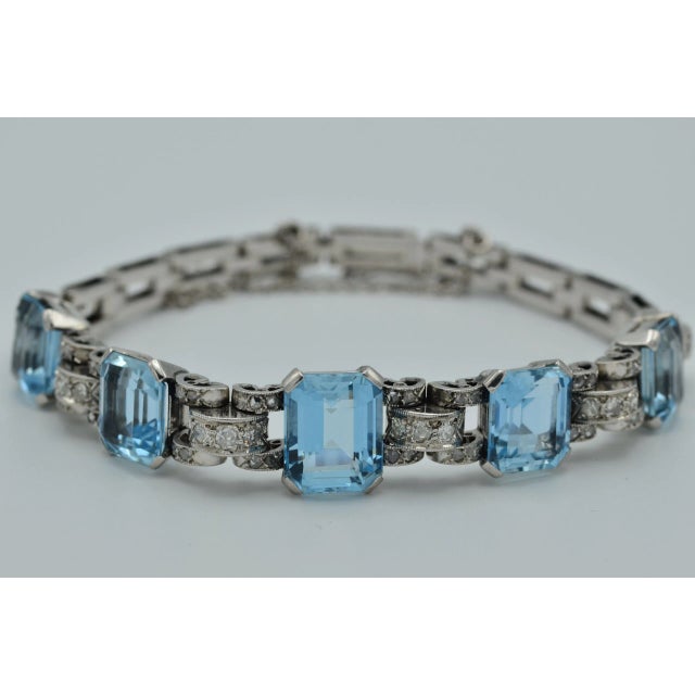Silver 1920s The Bianca: Phenomenal Antique Santa Maria Aquamarine Bracelet in Platinum For Sale - Image 8 of 10
