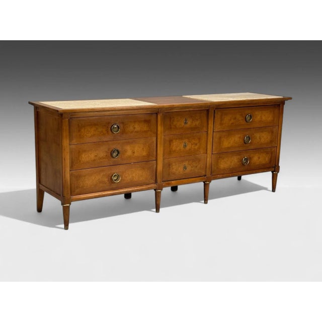 American of Martinsville, American Mid-Century Modern, Walnut, Travertine, Dresser or Sideboard, USA, 1960s A modernist...