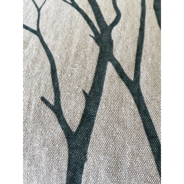 Natural German linen pillow with the front hand printed with blue branches. Back linen with a hidden bottom zipper that...