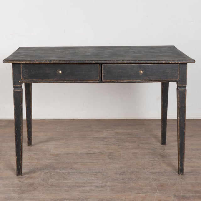 Farmhouse Late 19th Century Swedish Black Painted Pine Two-Drawer Table For Sale - Image 3 of 15