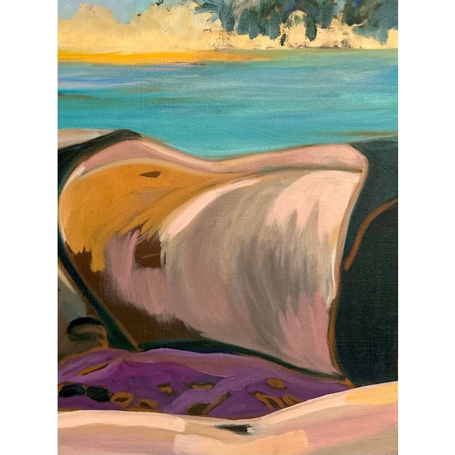 Contemporary "La Dolce Vita" by Javiera Da Fonseca Ilić, California Tropical Beach Scene, Dreamy Figurative Coastal Painting, Original Oil Painting For Sale - Image 3 of 7