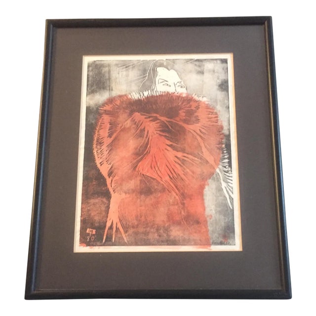 Vintage Original "Wrapped in Fur" Wood Block For Sale