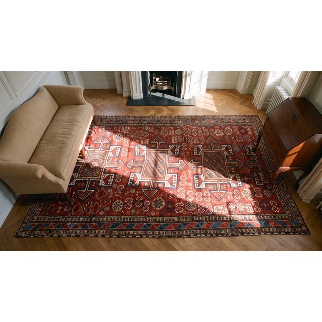 Charming Old Persian Quchan Kordi Rug With Red Background Color a Geometric Design For Sale - Image 14 of 15