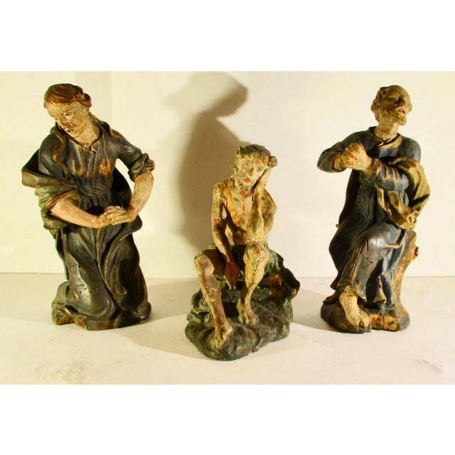 18th Century Antique German Church Wood Carved Figures - Group of 3 For Sale - Image 11 of 11