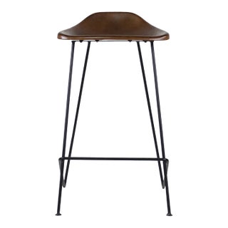 Matthew Izzo Home Tackshop Leather Seat and Iron Base Counter Stool For Sale