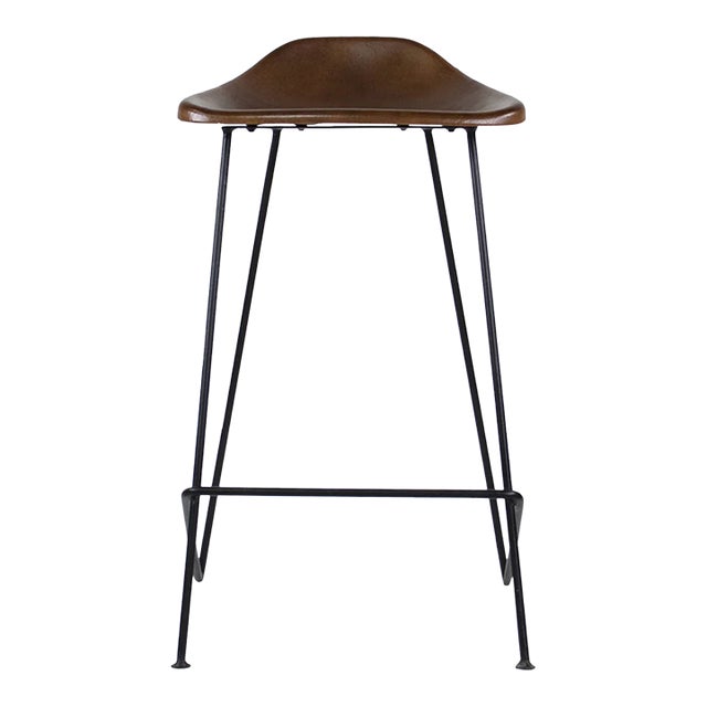 Matthew Izzo Home Tackshop Leather Seat and Iron Base Counter Stool For Sale